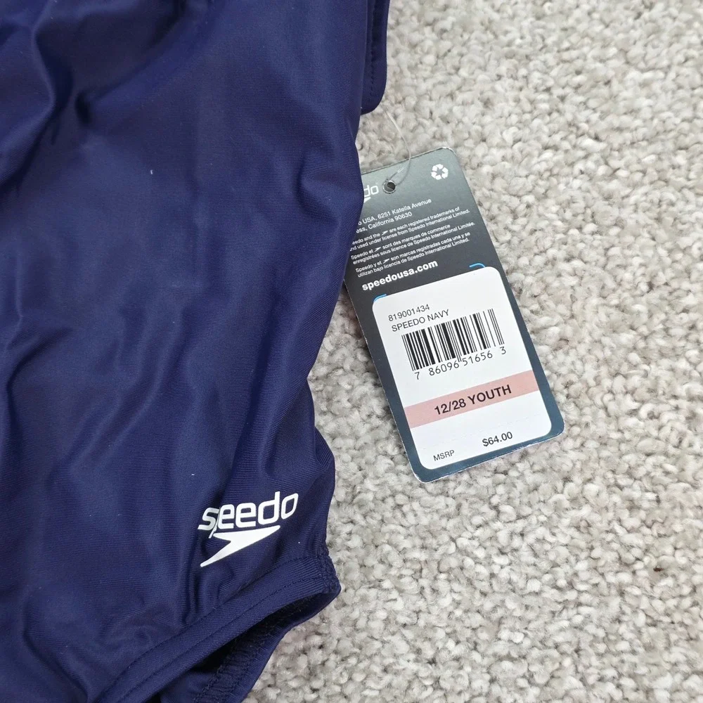 New Speedo Youth‎ Superpro Back 1PC Swimsuit Navy Blue Competitive Swim 12/28